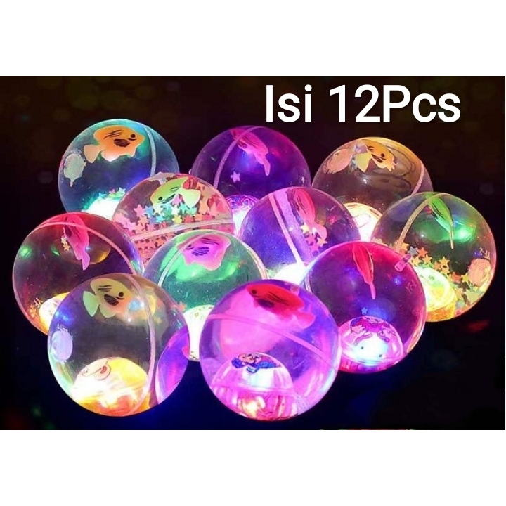Grosir Isi 12Pcs Mainan Bola Bekel LED Jumbo Nyala Warna-Warni