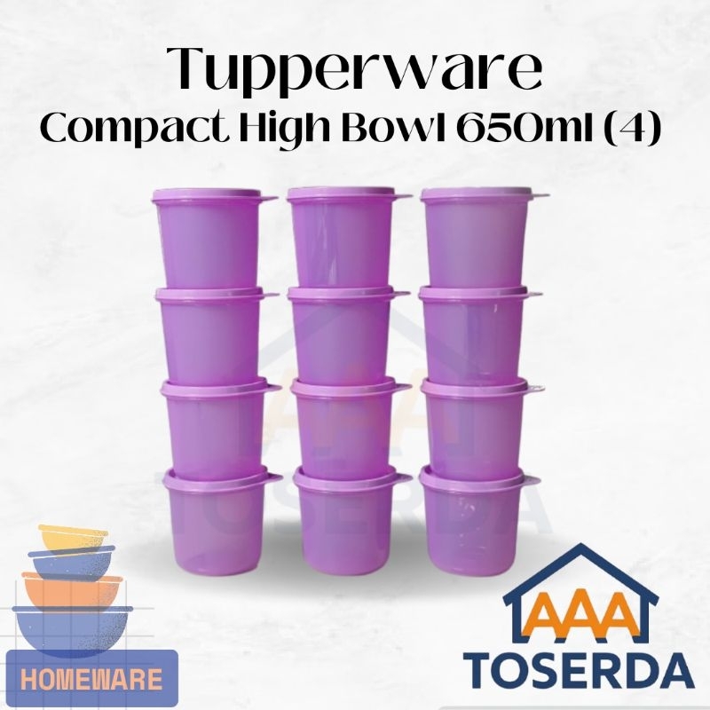 AAA Toserda | Tupperware Compact High Bowl 650ml – Set Isi 4 | Wadah Makanan Kedap Udara & Praktis