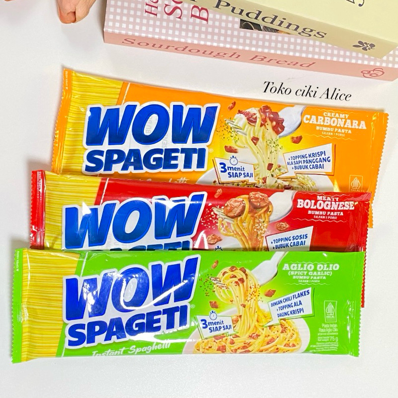 

WOW SPAGETI 1 Renceng 5pcs 88gr Bolognese Aglio Olio Creamy Carbonara VIRAL WOW SPAGHETTI INSTAN