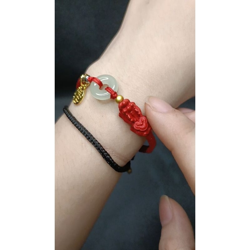 Gelang Tangan Hoki Pixiu Giok Donat Gelang Imlek Charm Fu Berkah dan keberuntungan Kombinasi Pixiu M
