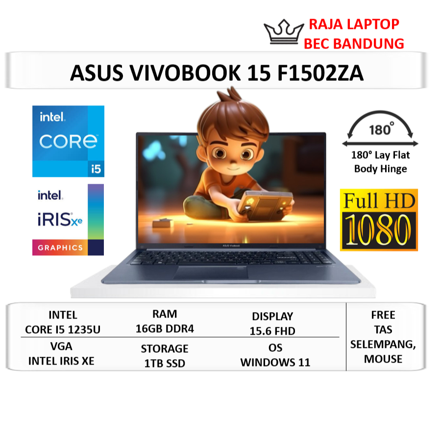 Laptop Asus Vivobook 15 Intel i5 Gen 12 Ram 16GB SSD 1TB 15.6" FHD Windows 11 Ori