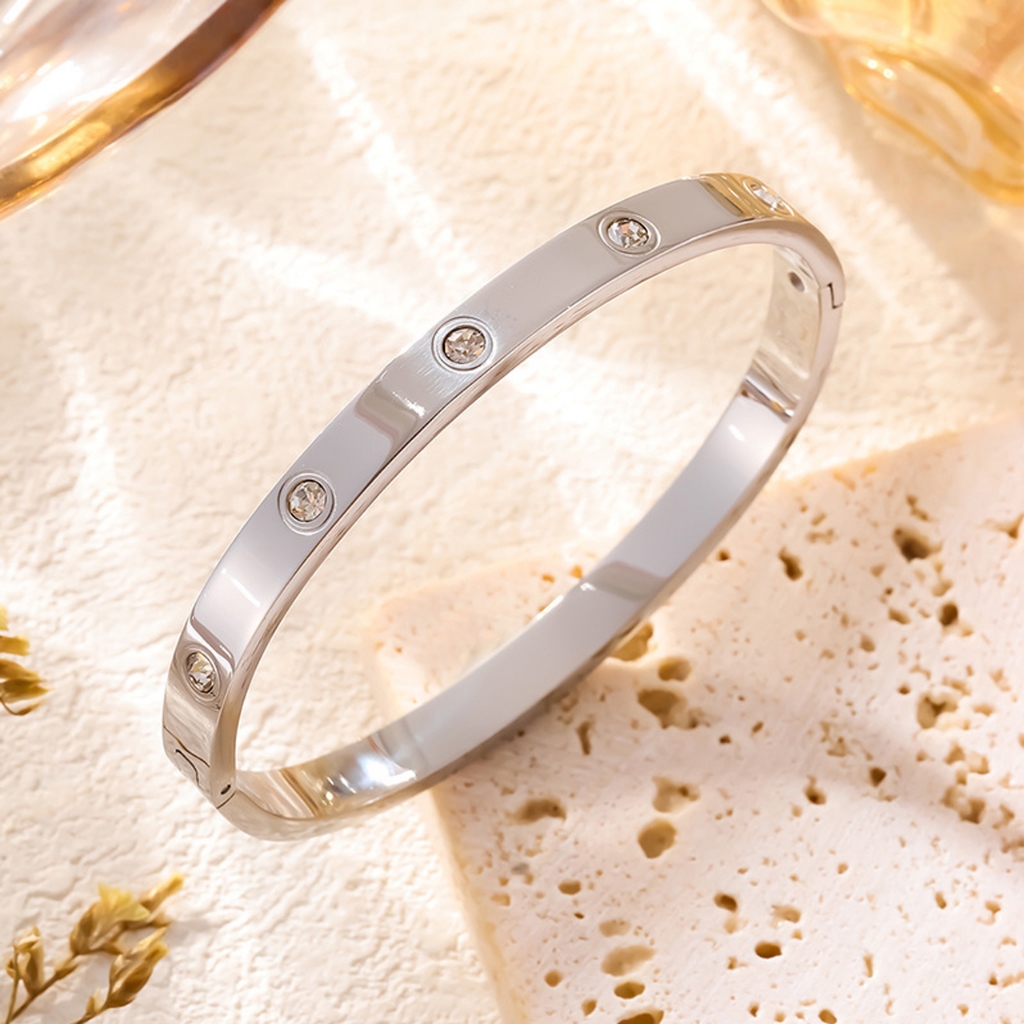 Korea Style Jewelry Aksesoris Wanita Gelang Zirkon Titanium Wanita Anti Karat Couple Gelang Tangan S