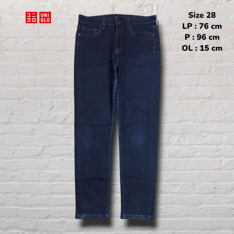 Size 28 Celana Panjang Longpants Jeans Uniqlo Heattech Blue Indigo Washed Skinny fit Original Second