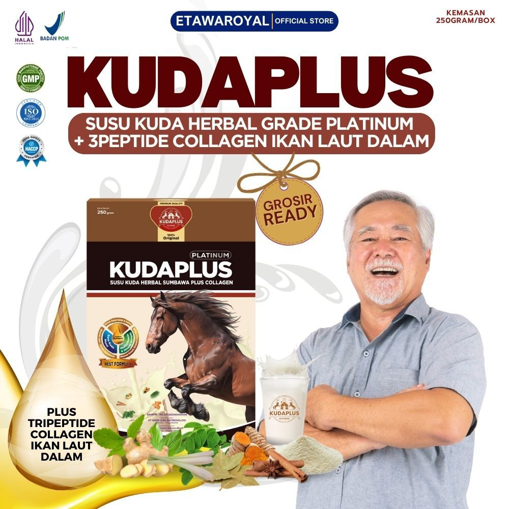 

Kudaplus Susu Kuda Lombok grade PLATINUM 100% Susu kuda liar Sumbawa Organik Plus Collagen Paket 1 Box