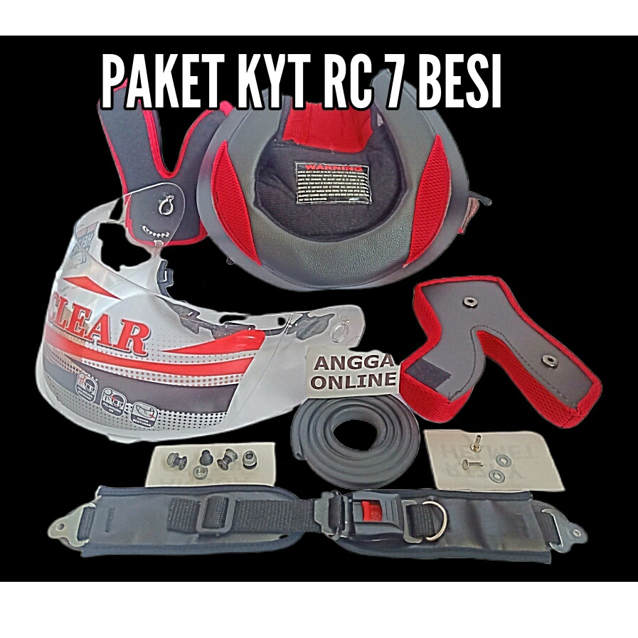 PAKET KYT RC 7, KYT RC7. Busa helm kancing BESI+ Kaca Helm +Tali Helm +Lis Karet + Baur Rachet & Nut