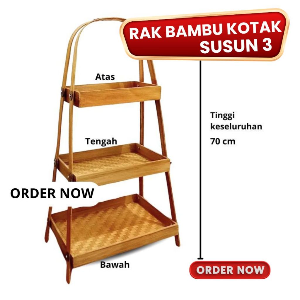 RAK BAMBU - | RAK BAWANG BAMBU KOTAK | RAK DAPUR | RAK SERBAGUNA 3 SUSUN