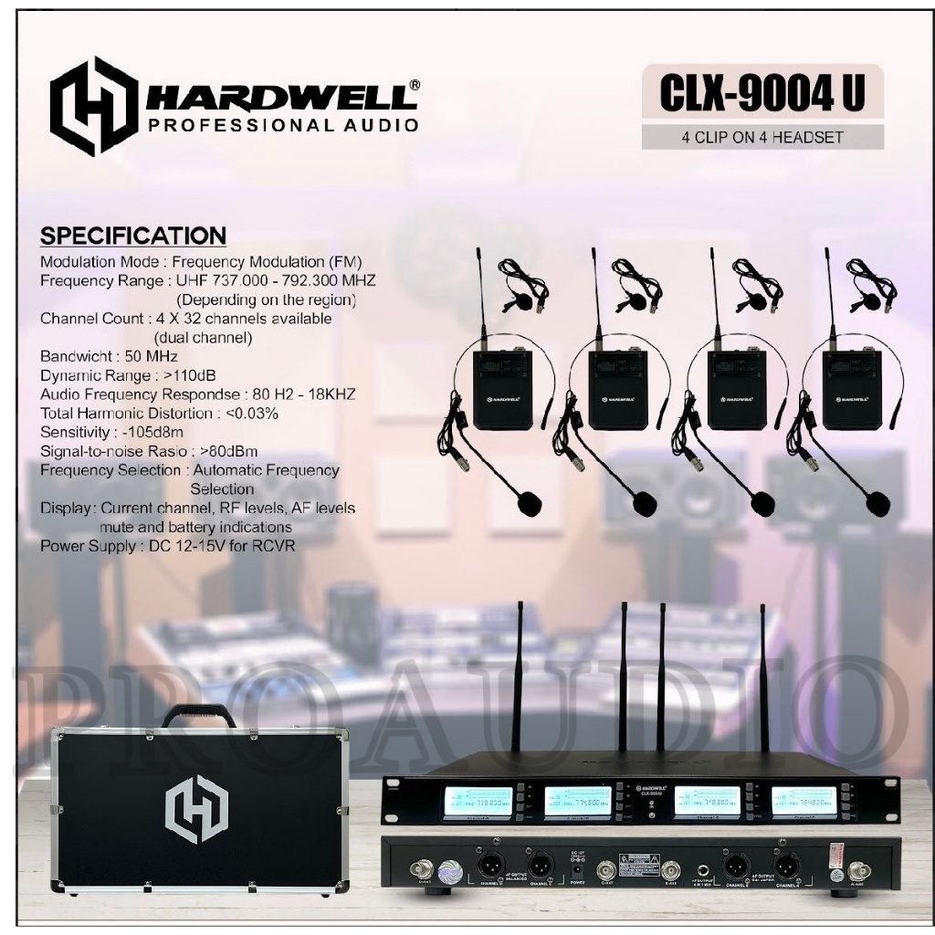 Mic Wireless Hardwell CLX 9004 U / CLX 9004U / CLX9004U / CLX9004 U Microphone Original 4 channel cl