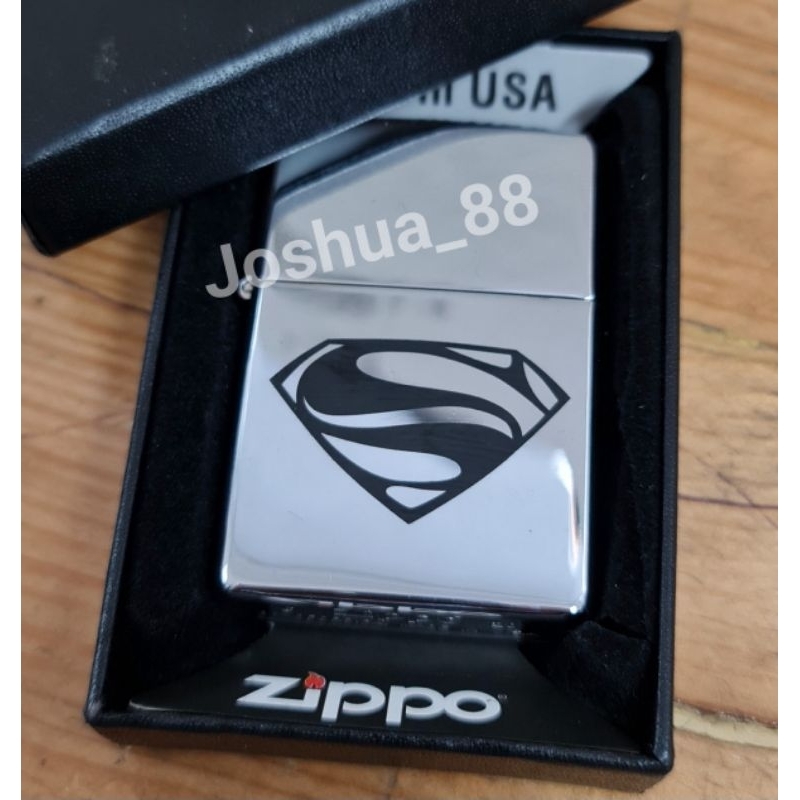 Zippo Custom Korek Api Ukir Logo Superman Silver Bisa Ukir Nama Sendiri