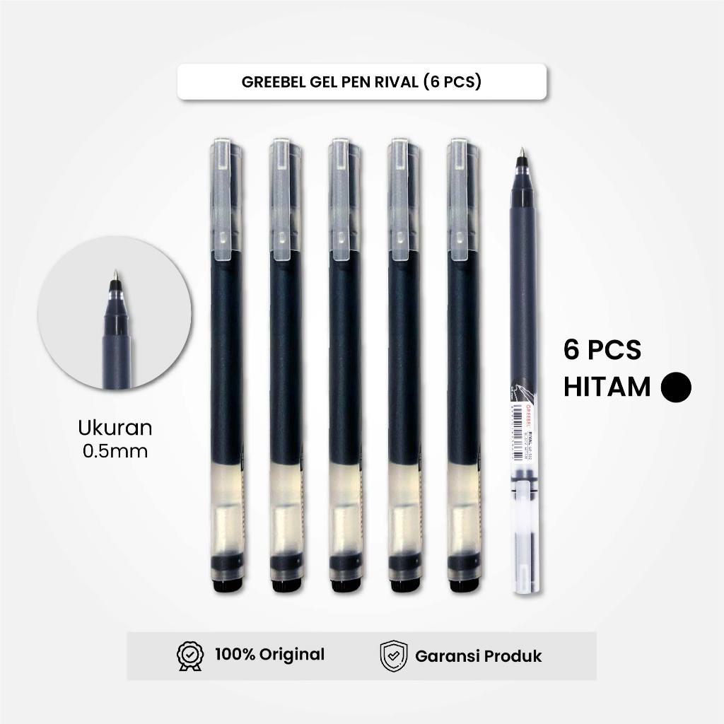 

GREEBEL Gel Pen Pulpen Pena Rival GP-502 0.5 Hitam (6PCS/SET) / Pulpen Gel Murah Grosir