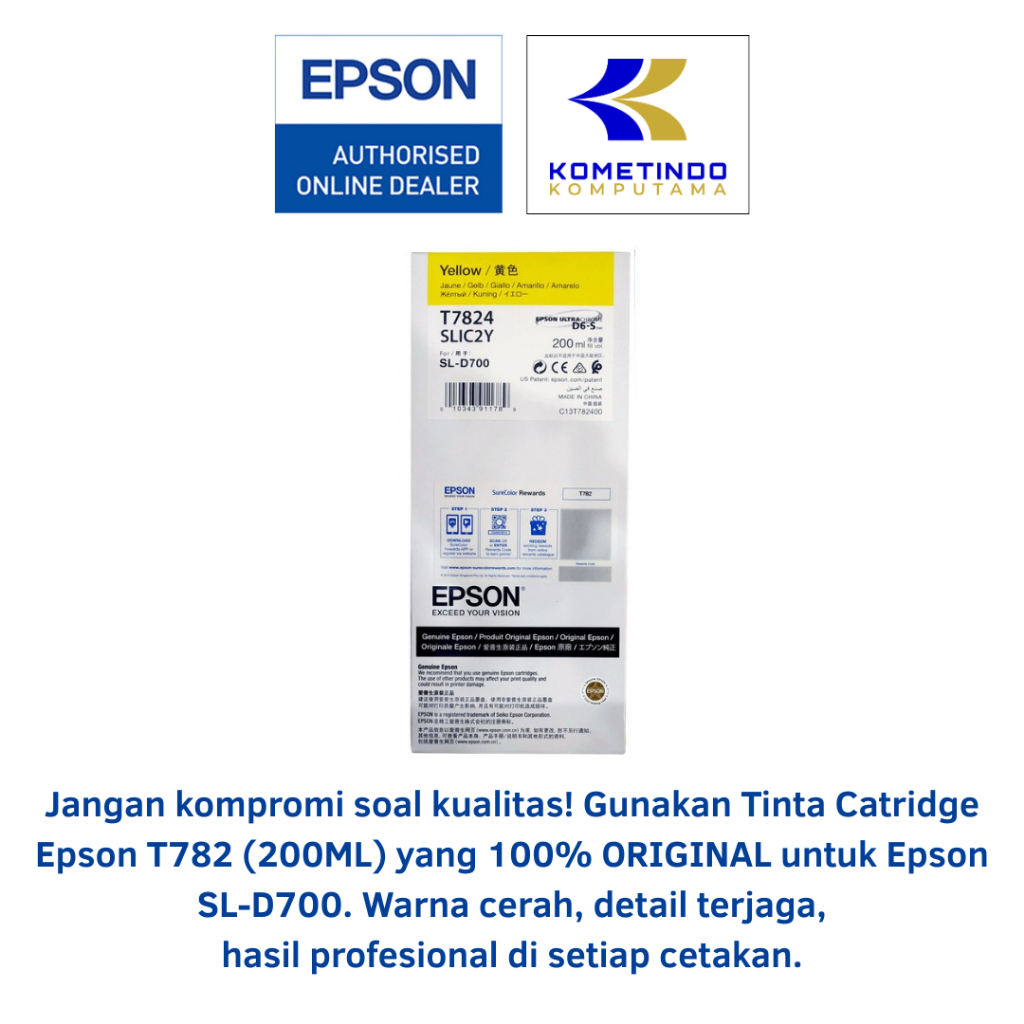 Epson - BOX T7824 Yellow 200ml Tinta Cartridge Epson Jamin 100% Original Box Tinta Katrid C13T782400