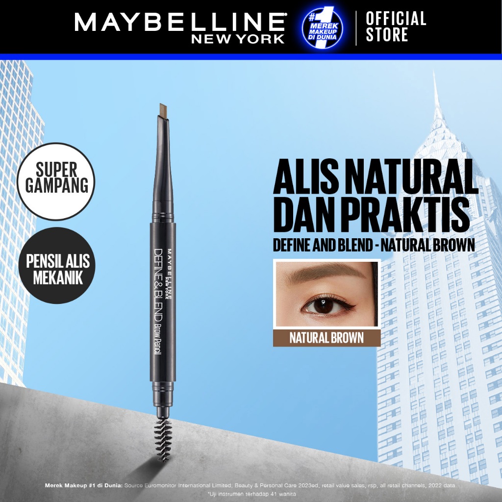 MAYBELLINE OFFICIAL Define And Blend Mechanic Eyebrow Pencil Make up - 0.16gr Natural Brown Pensil A