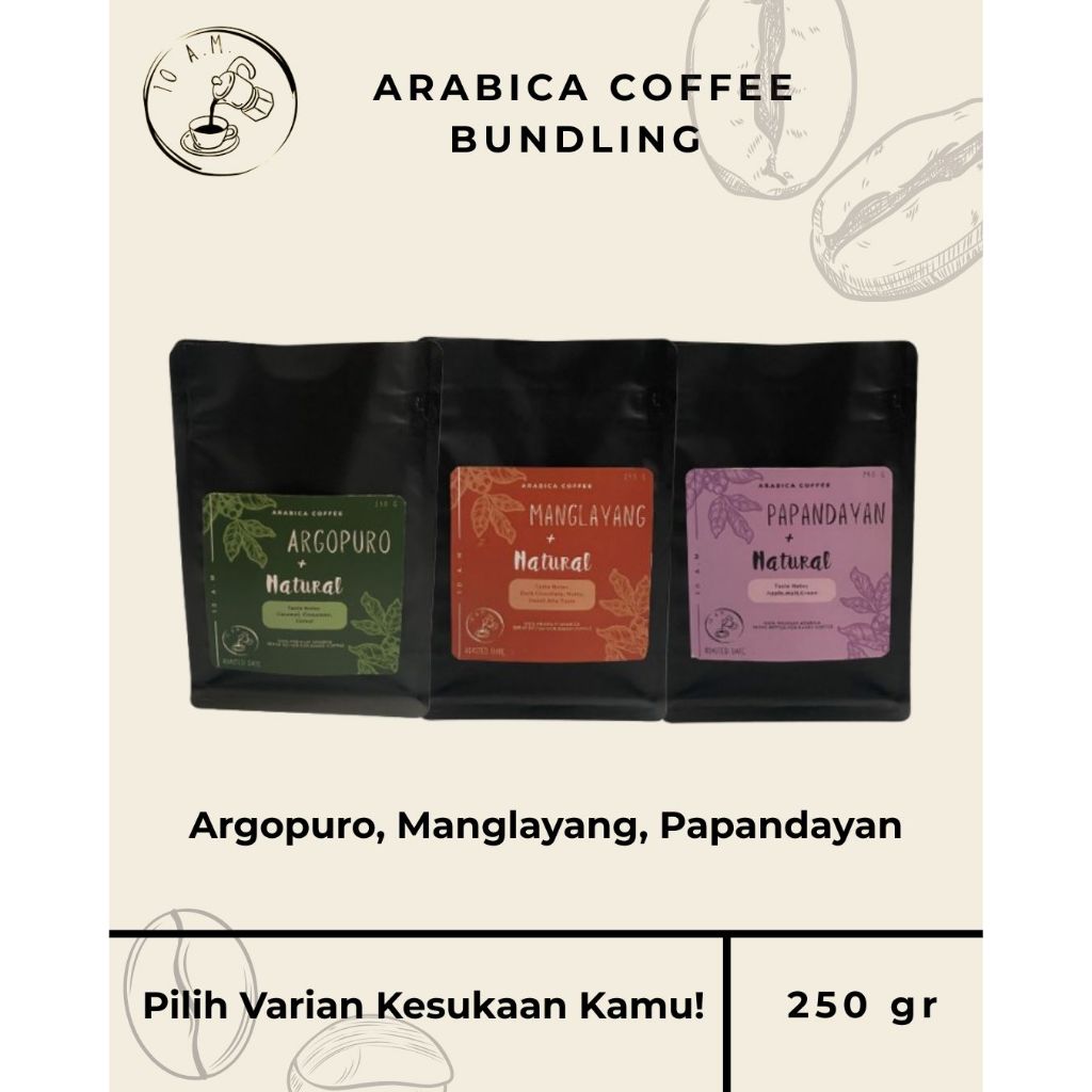

10AM Roastery - Kopi Arabika Natural Bundling 250 Gram - Manglayang, Papandayan, Argopuro
