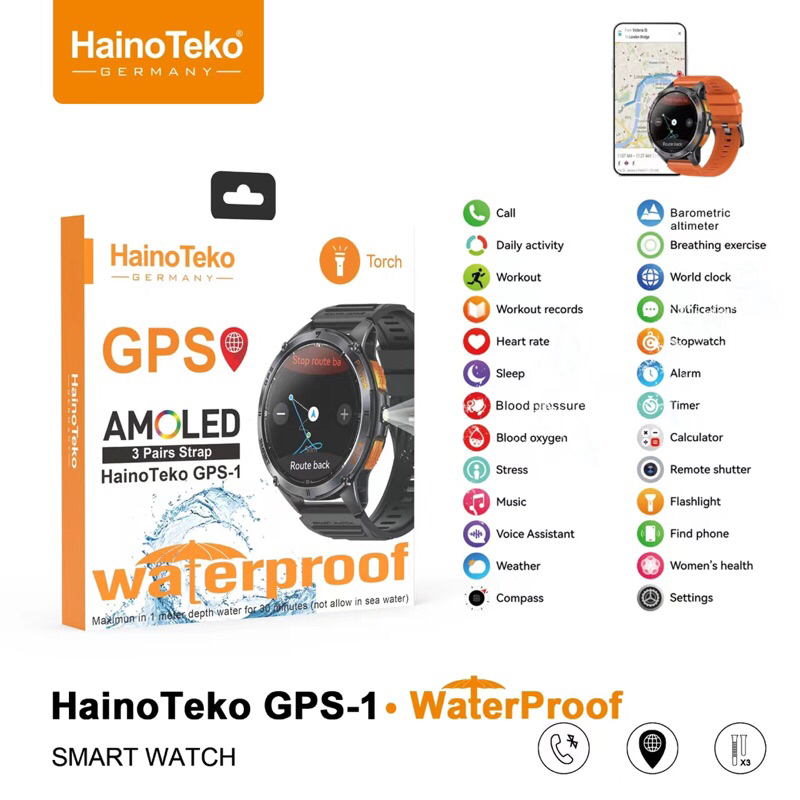 Jam Tangan Haino Teko Germany GPS -1 Smart Watch Pria Layar Amoled WaterProof Jam tangan Pria Full T