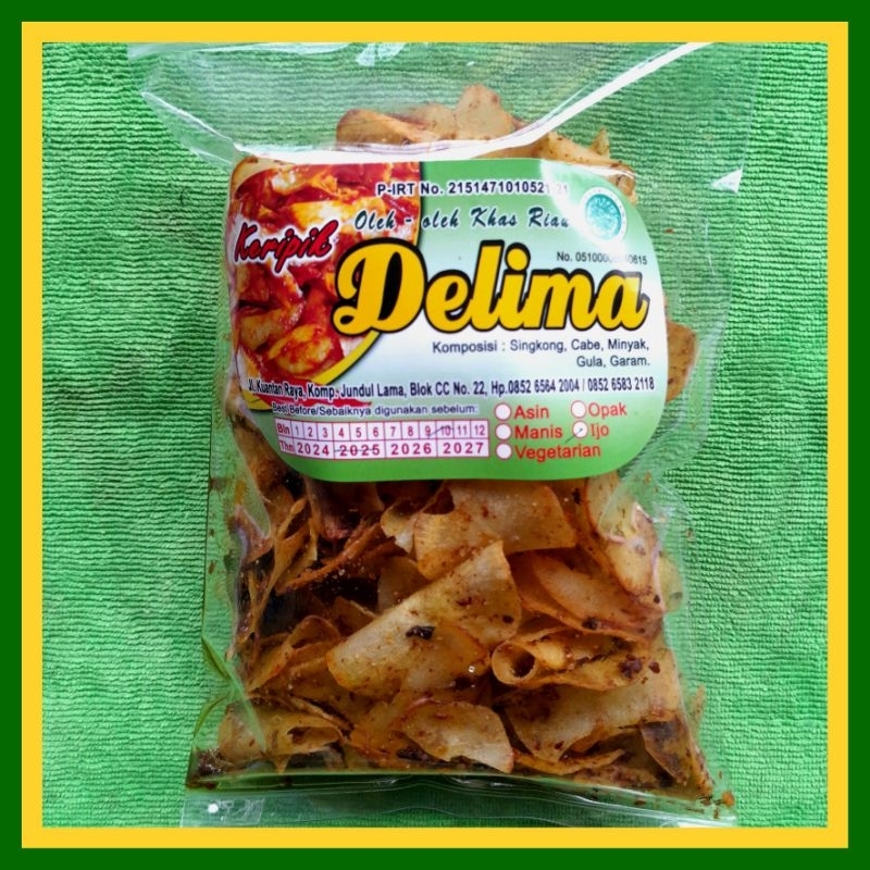 

Kripik Singkong DELIMA Tipis Cabe Ijo Cemilan Khas Riau 200 Gram