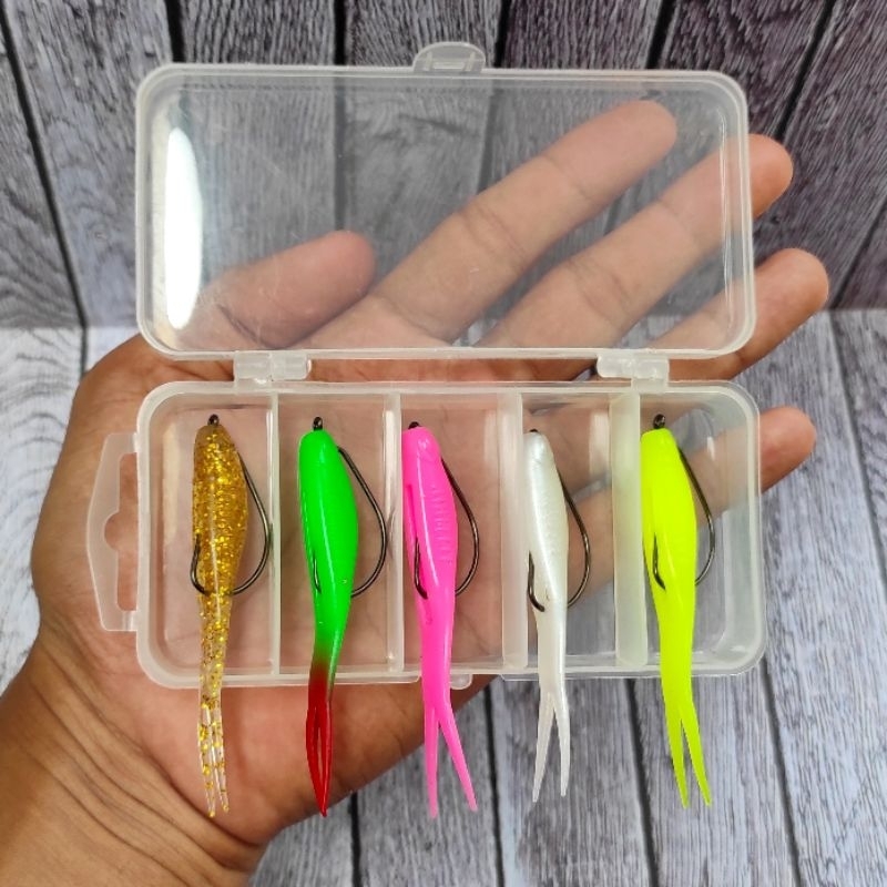 Paket Softlure Silencer 8cm Isi 5 Softlure + Kail + Kotak