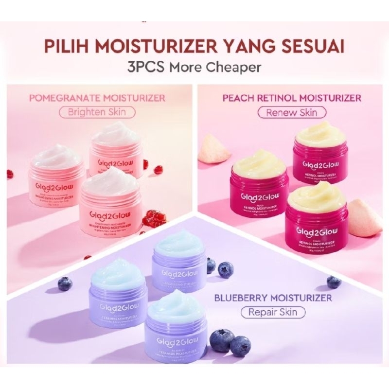 Glad2Glow Moisturizer Pink Pomegranate / Merah Retinol / Ungu Blueberry / Hijau Centella / Putih Dar