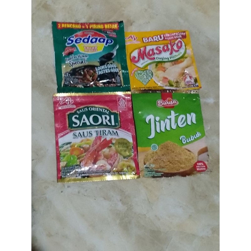 

Kecap Sedaap+Masako+Saori Saus Tiram+Jinten bubuk 5 gram Paket 3M (TRB91)