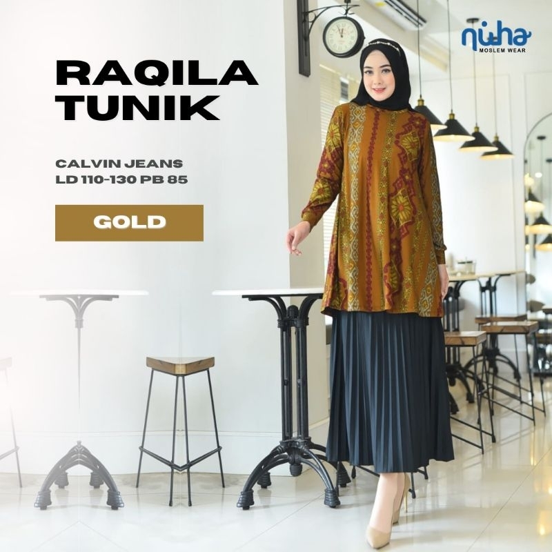 Raqila Tunik Atasan Wanita Muslim Batik Terbaru 2025 Bahan Calvin Jeans Jatuh Tidak Menerawang Jumbo