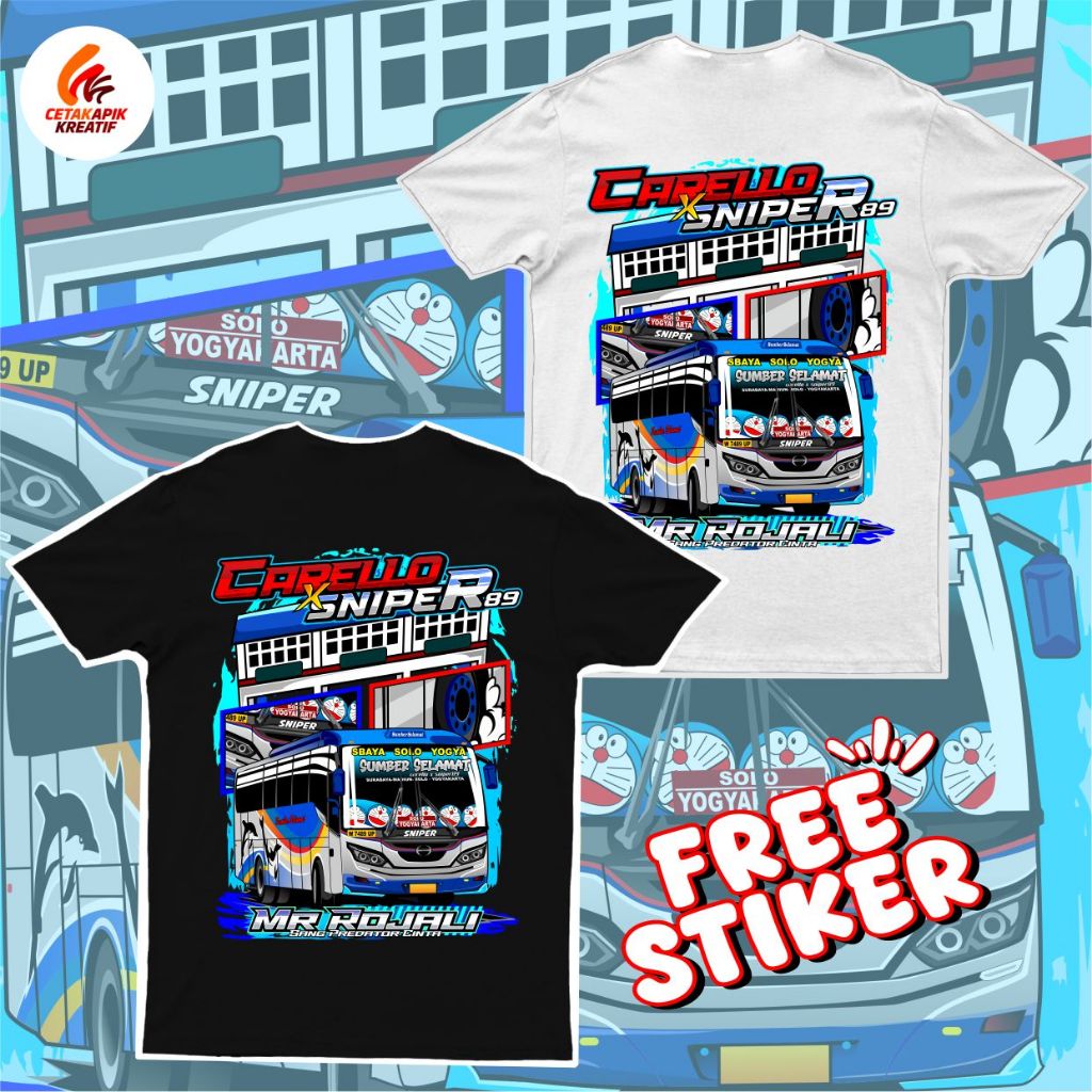 (free sticker + ganci)KAOS ANAK DAN DEWASA BUS CARELLO X SNIPER SUGENG RAHAYU SUMBER GROUP KAOS BUS 