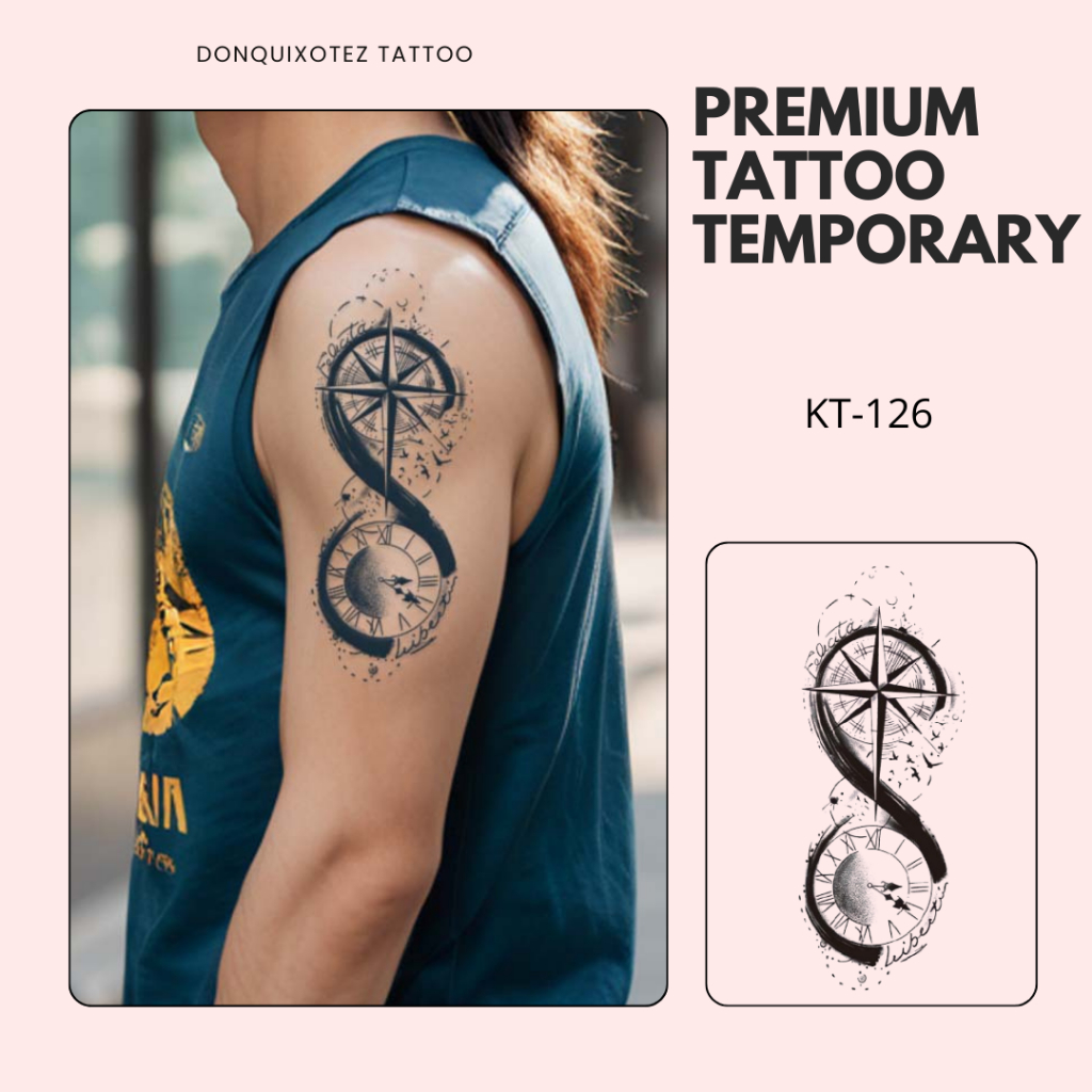 PREMIUM KT-126 Tatto semi permanen premium fruit ink motif kompas jam pasir aesthetic awet tahan lam