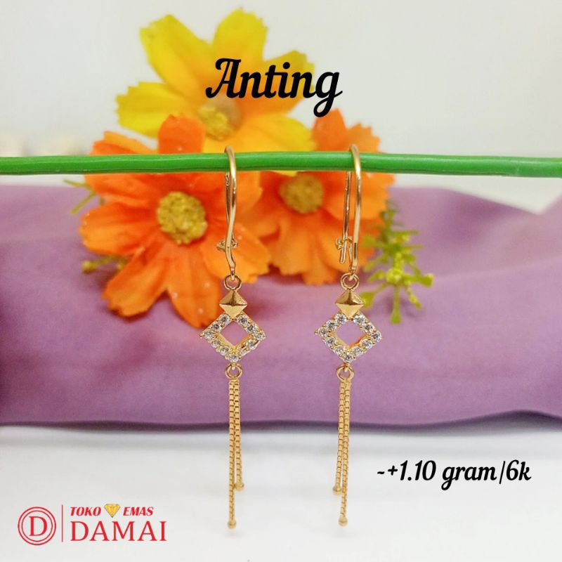 Anting emas agogo model mata putih lengkap 6k ||-+1.10gram
