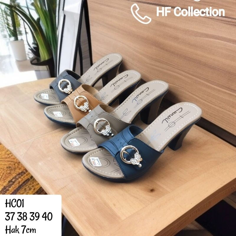Sandal Sepatu Carvil Hak Tinggi High Heels Sendal Kulit Sintesis Canvil by HF Sandal Wanita Cewek Ac