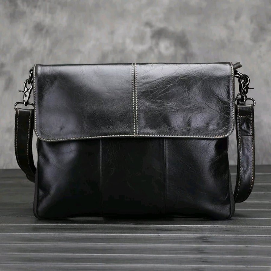 Tas Selempang Pria KEREN Bahan Kulit Asli Premium Leather Garut / Tas Kerja Pria Elegan
