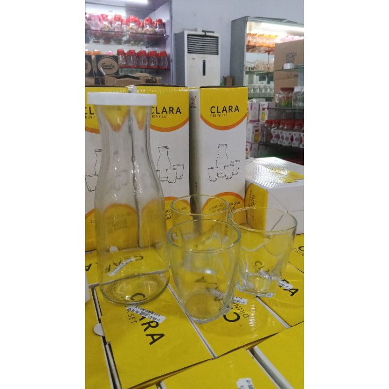 Drink set ( 3 gelas+1botol besar ) gelas set gelas kaca gelas esthetic