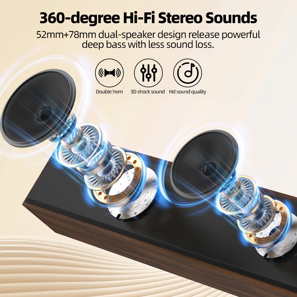 Goojodoq Bluetooth Speaker Big Size Wooden Design speaker Wireless PC Computer for Laptop USB Audio 