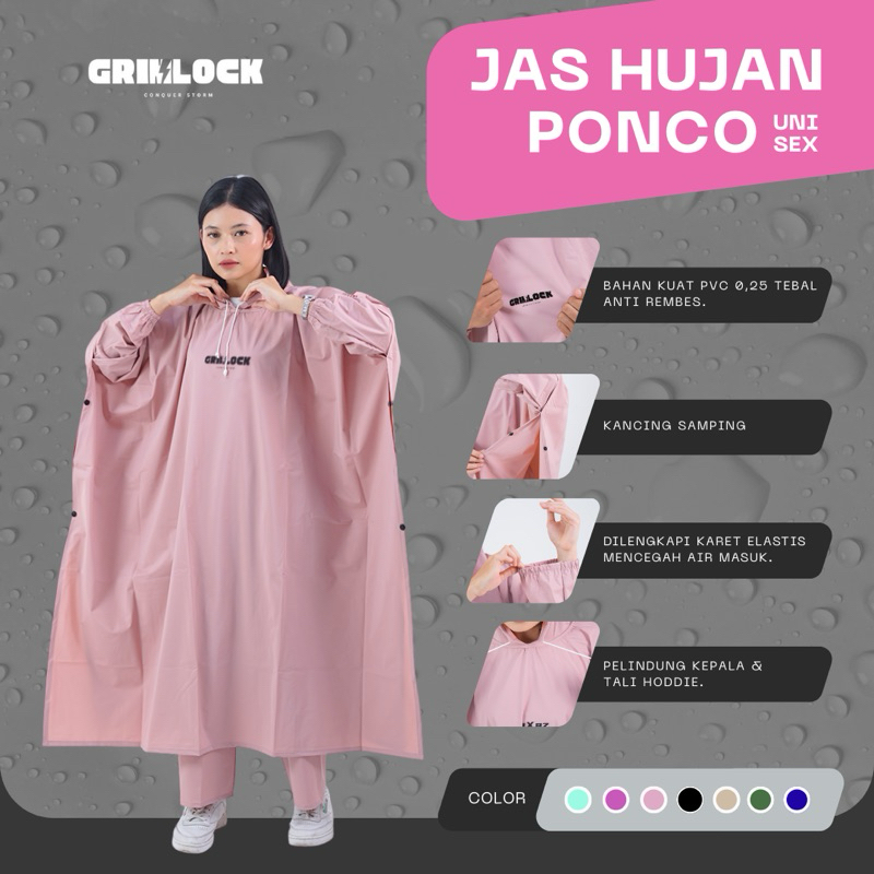 Jas Hujan Ponco Jumbo Tebal Kuat Raincoat Kelalawar Pria Wanita Pink Sage Ungu Ori Grimlock