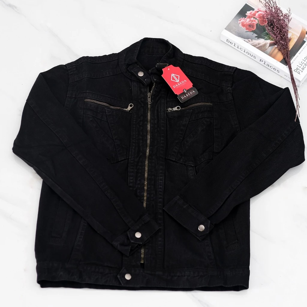 Rei Jeans - Jaket Denim Pria Resleting Jumbo Murah Jacket Zipper Sleting Cowok Hitam Keren