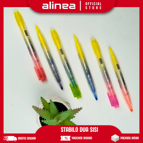 

Highlighter Pen Penanda Dua Kepala Di Ujung Twin Head 2 Warna Chosch Warna Biru Orange Kuning Ungu Pink Merah dan Hijau