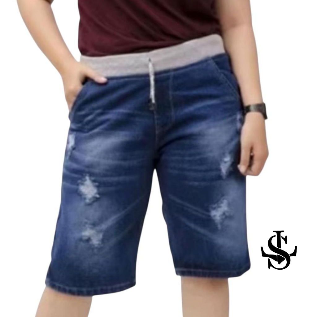 Eljes Celana pendek jeans pria Rip Celana pendek pria