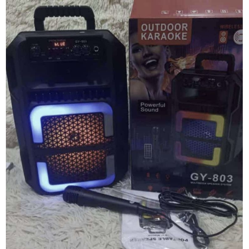 super bass gy 803speaker portabel bluetooth Bonus mic kabel tersambung Ukuran 8 inchi22 x 18 x 38 cm