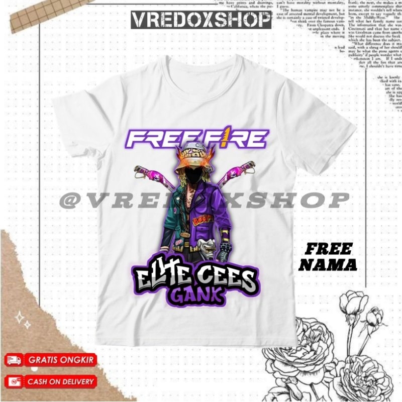 Kaos Atasan Anak Motif FF Free Fire SG Reaper Set Ungu Elite CS Gang/ Baju FF Free Fire Keren/ T-shi