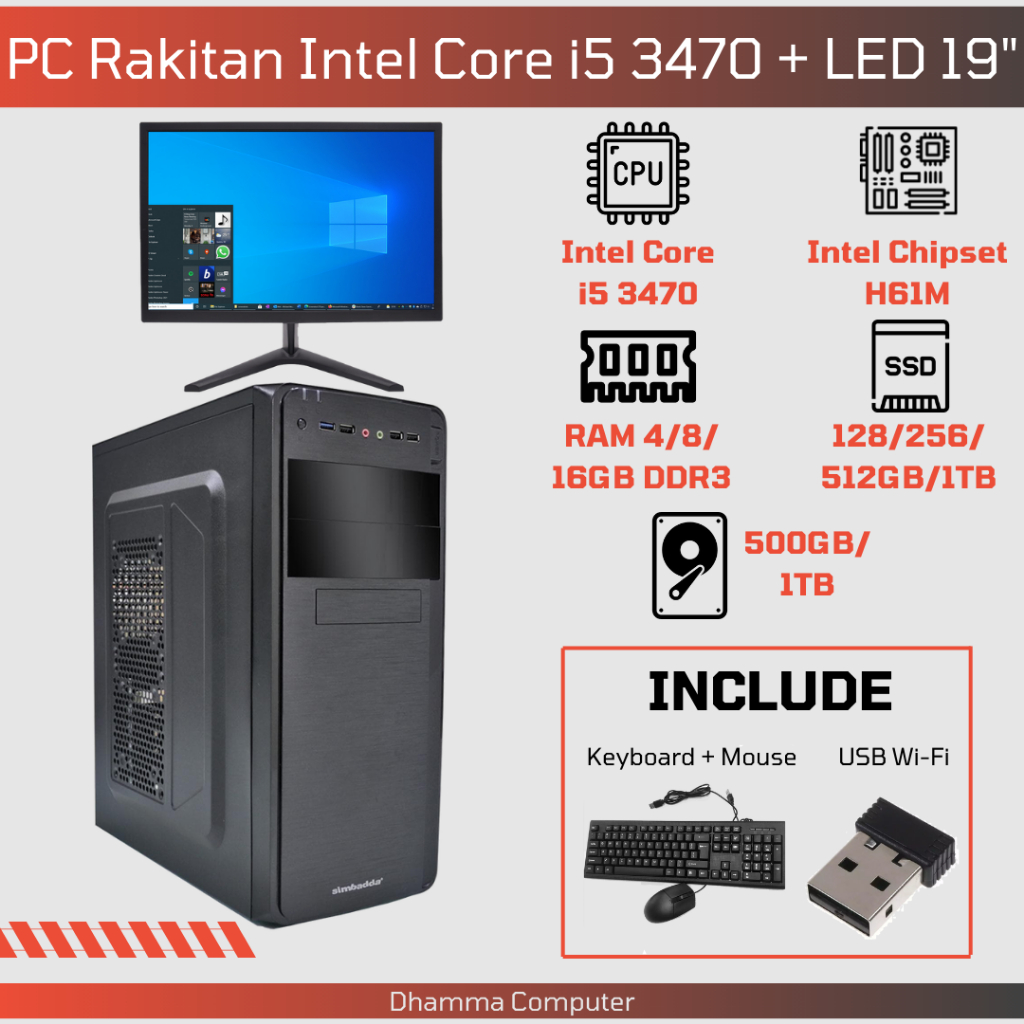 Paket Lengkap PC Rakitan i5 3470 Komputer Kantor + Monitor 19 Inch Rakitan Fullset