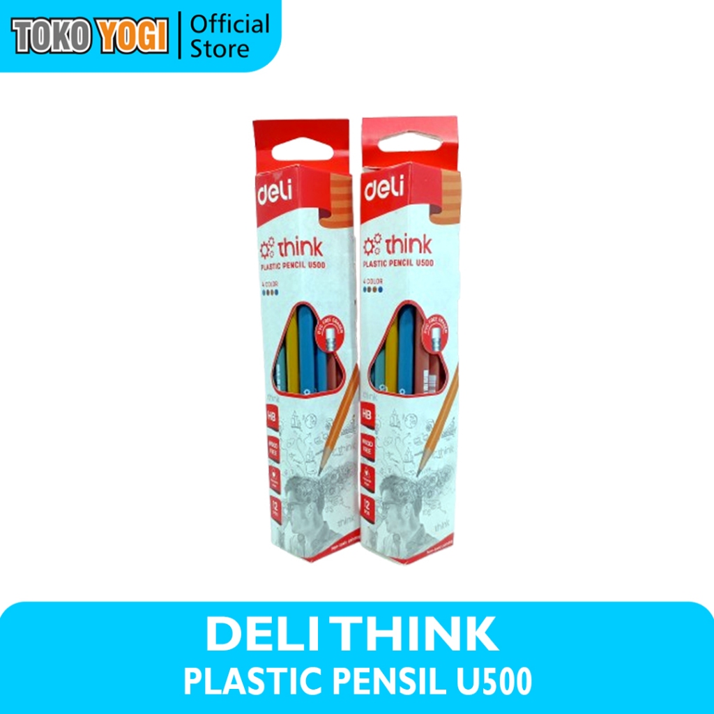 

DELI THINK PLASTIC PENSIL U500 - HB 4 WARNA || PENGHAPUS DIUJUNG