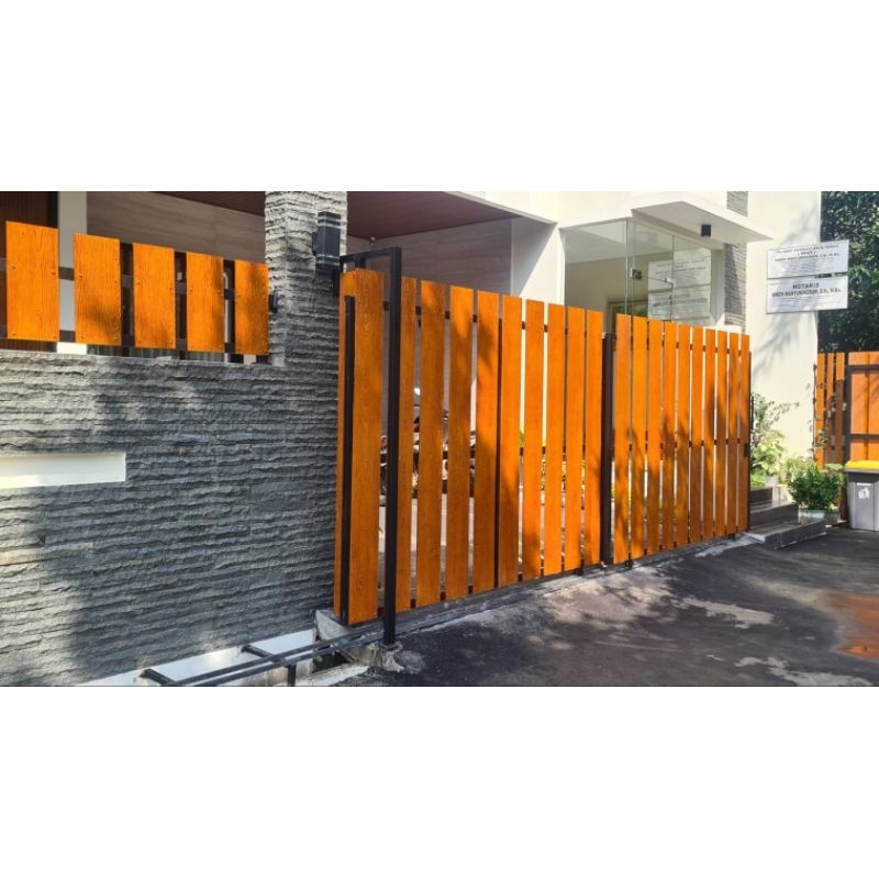 pagar sliding pengaman rumah papan grc serat kayu