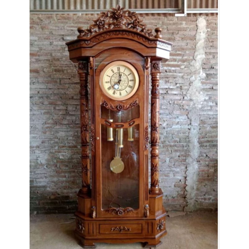 LEMARI JAM UKIR JEPARA JATI SOLID ASLI JEPARA