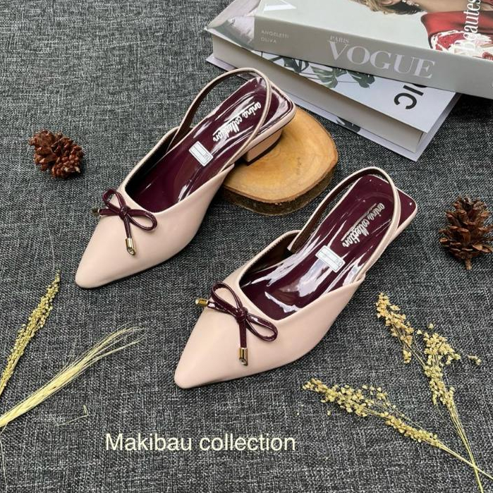 Sepatu heel 3 cm wanita/sepatu selop pita tali/sepatu mules wanita kekinian