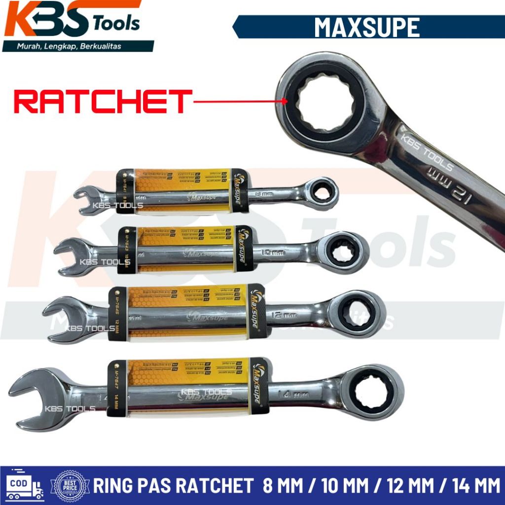 Kunci Ring Pas Ratchet Putar 8 / 10 / 12 / 13 / 14 / 17 / 19 mm MAXSUPE Combination Wrench With Ring