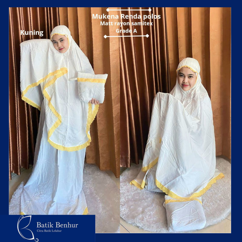 Mukena renda warna dasar putih polos adem size dewasa remaja