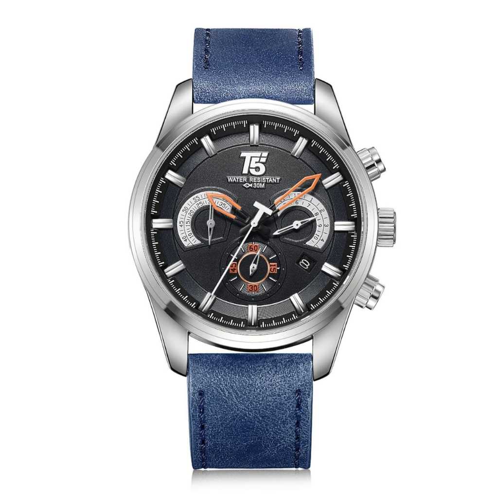 Jam Pria Kulit T5 H 3661 Original, chronograph stopwatch, leather, WR, include box, paper bag