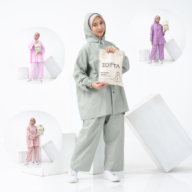 ZOTTA Jas Hujan Pria Wanita Tebal Mantel Terbaik Stelan Baju Celana Lucu Warna Pastel Sage Lilac