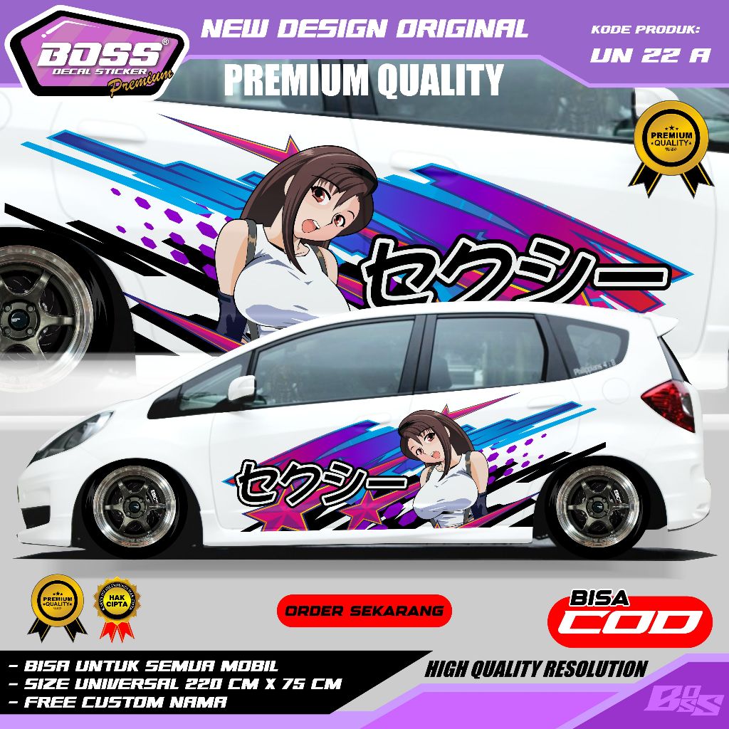 UN 22 - STIKER MOBIL DECAL ANIME JAZZ BRIO KIJANG AVANZA SIGRA AGYA YARIS HRV GRATIS CUSTOM TULISAN