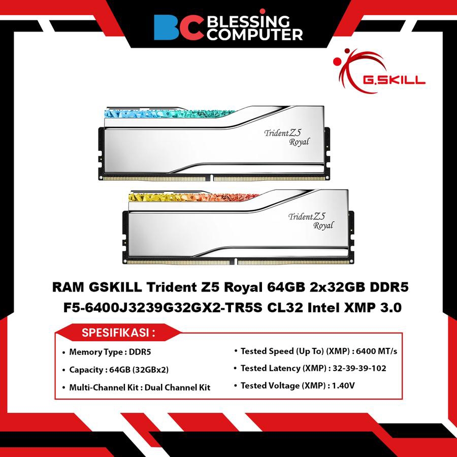 RAM GSKILL Trident Z5 Royal 64GB 2x32GB DDR5 F5-6400J3239G32GX2-TR5S CL32