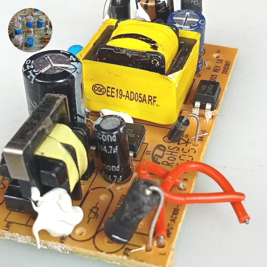 Kondisi Rusak PCB Adaptor 5V 2A / SMPS 5V Trafo EE19 Bisa untuk Joule Thief ( JT )