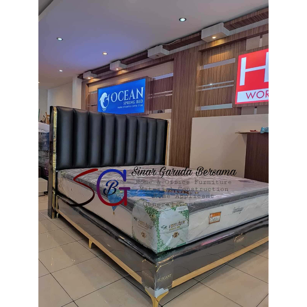 [DIVAN + SANDARAN SAJA TANPA KASUR] DIVAN SPRING BED LIST GOLD MEWAH TERBARU WARNA HITAM MOTIF LURUS