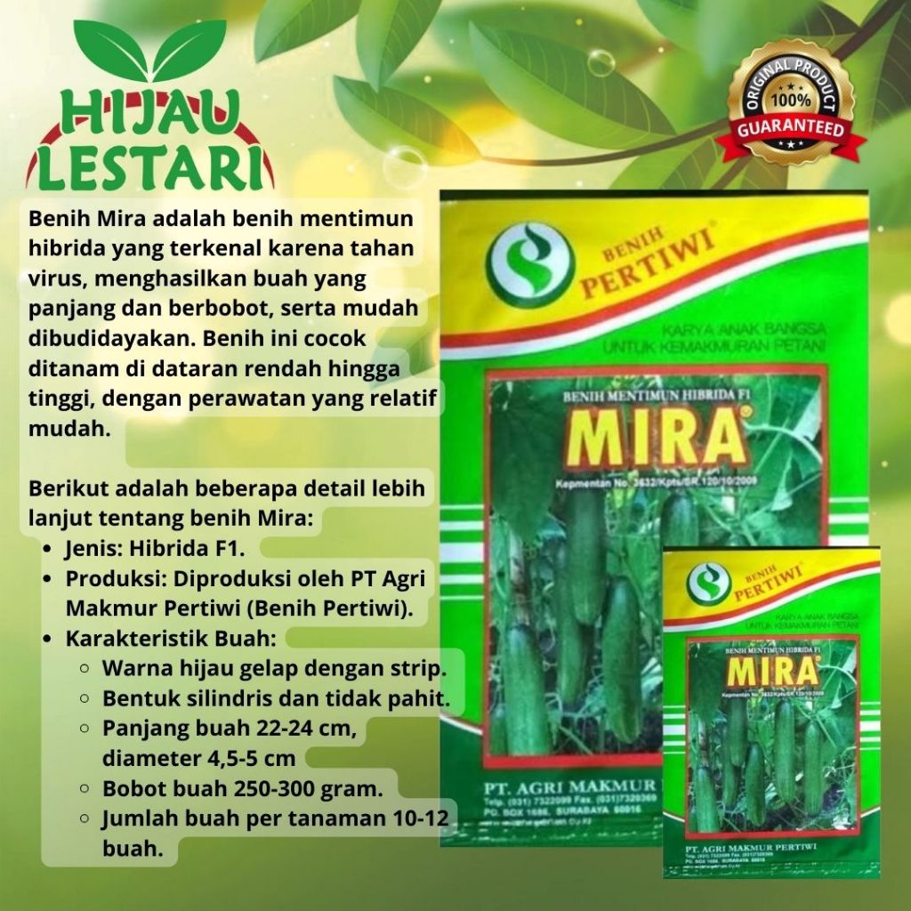 MIRA 25GR - Bibit / Benih Timun Hibrida F1 - ORIGINAL Benih Pertiwi