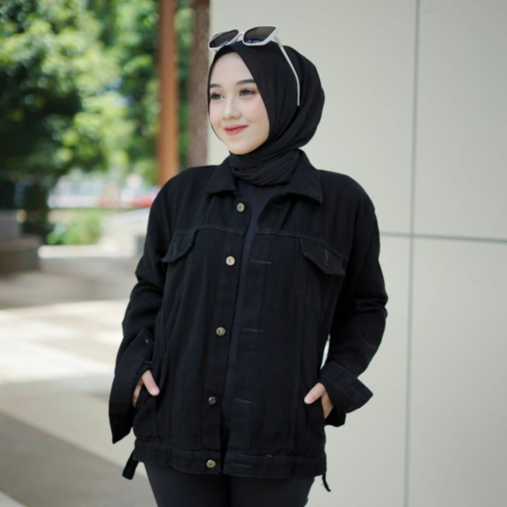 Rei Jeans - Jaket Denim Cewek Terbaru Basic Jins Wanita Hitam Casual Jumbo